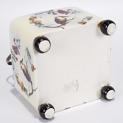 Biscuit Barrel with Kookaburra, Wattle and Christmas Bush Decoration, EPNS Lid and Handle, Lancaster & Sons, Hanley, England 1906-30