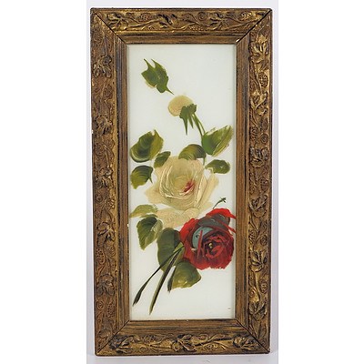 Framed Oil Painting of Roses, Painted On Glass