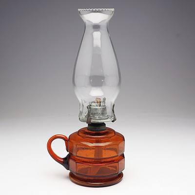 Amber/Brown Glass Faceted Finger Oil Lamp