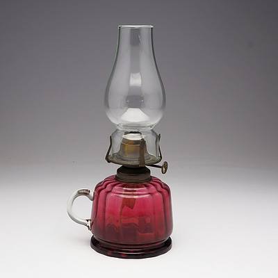 Cranberry Ribbed Glass Finger Oil Lamp