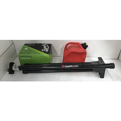 Cricket Helmet Bike Stand and Jerry Can