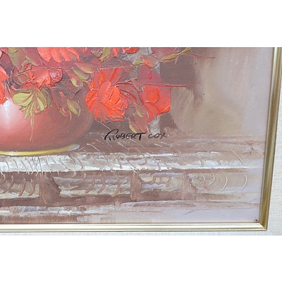 Robert Cox (1934-2001) Rose Vase Floral Still Life Oil on Board, E Austin Australian Scene, K.A. McCarthy Lemons