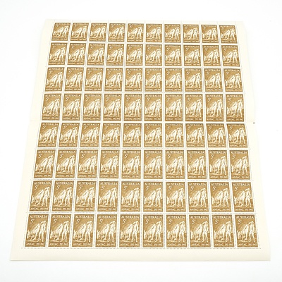 Sheet of 80 Australian 5d Stamps, Anzac 1915-1965
