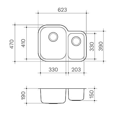 Clark Monaco 623mm 1.5 Bowl Stainless Steel Undermount Kitchen Sink - RRP $650.00 - Brand New