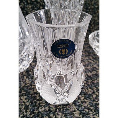 7 Pieces of Lead Crystalware Including: Serving Platter, Sugar Bowl with Lid, Shot Glasses and More.