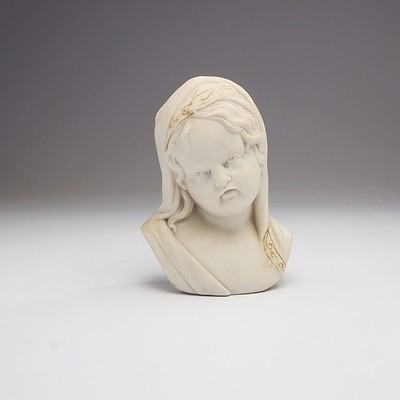 Antique Late Victorian Parian Ware Bust of a Weeping Girl