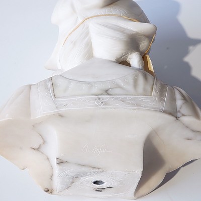 Antique Carved Marble Bust on an Alabaster Socle Signed by A Rofsi