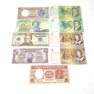 Various Australian and International Banknotes, Including Johnston/ Stone $1 Note DGL056060, USA $10 Note EC17085990B and More
