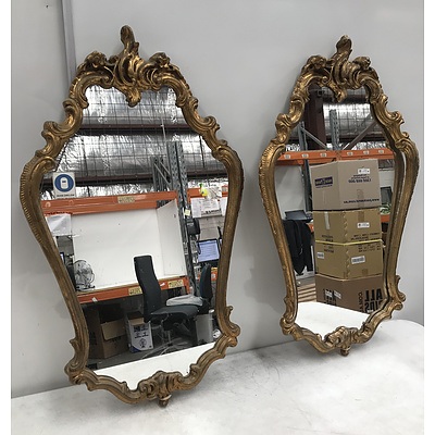Pair Of Vintage Moulded Gesso Rococo Style Mirrors
