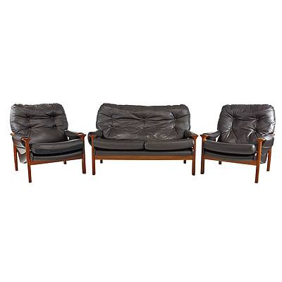 Tessa T21 Dark Tan Leather Upholstered Three Piece Lounge Suite Designed by Fred Lowen