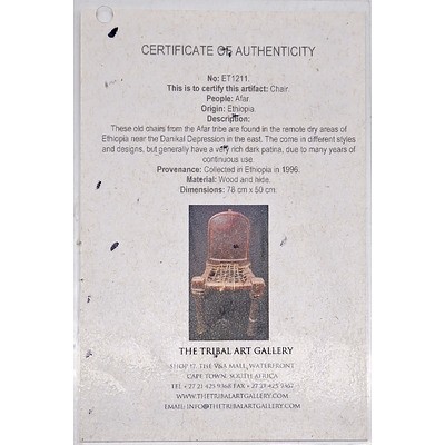 Chair, Afar People, Afar Region Ethiopia