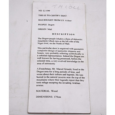 Wooden Door, Dogon Tribe, Central Plateau Mali 