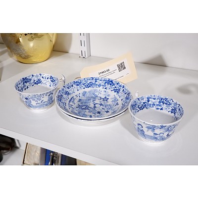 Pair Blue and White Ceramic Tea Cups and Saucers