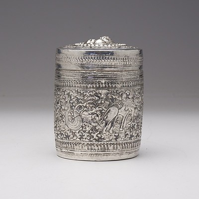 South East Asian Silver Heavily Repousse Decorated Container, 148g