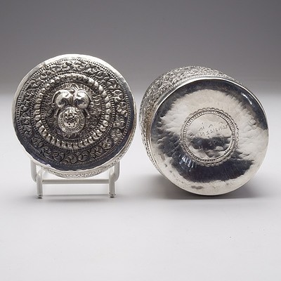 South East Asian Silver Heavily Repousse Decorated Container, 148g