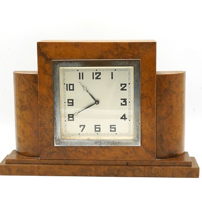 Art Deco Burr Walnut Veneer Mantle Clock