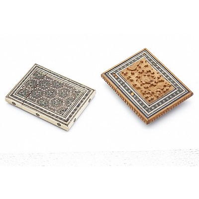 Two Persian Bone and Sadeli Inlaid Card Cases, 19th Century