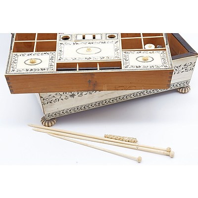 Impressive Anglo Indian Vizagapatam Ivory Embellished Sewing Box, Early to Mid 19th Century