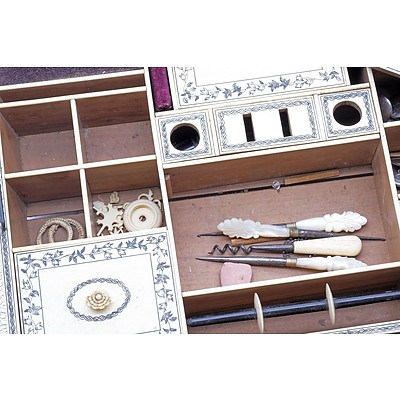 Impressive Anglo Indian Vizagapatam Ivory Embellished Sewing Box, Early to Mid 19th Century