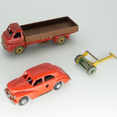 Vintage Dinky Toys Big Bedford, Triang Sedan and a Dinky Toys Push Lawn Mower