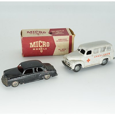 Vintage Micro Model International Ambulance with Original Box and Vauxhall Velox