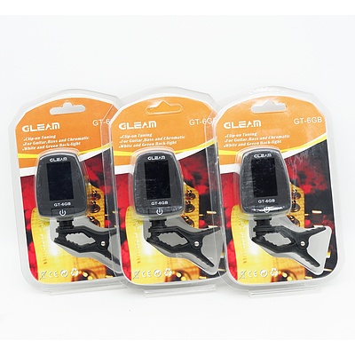 Lot of Three Gleam GT-6GB Guitar, Bass and Chromatic Tuner - Brand New