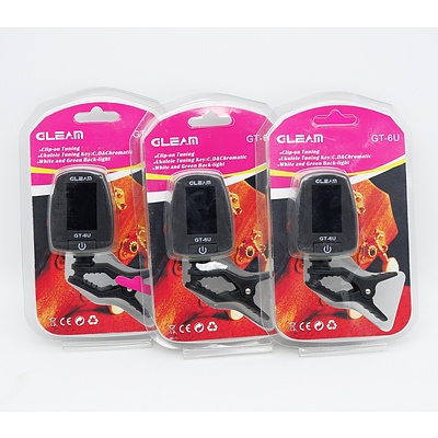 Lot of Three Gleam GT-6U Ukulele Tuner - Brand New