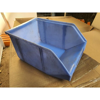 Two Boxes of Blue Plastic Storage Bins