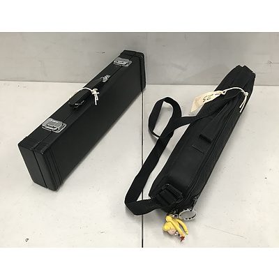 Two Flutes with Travel Cases Including Green Masterpiece Entertainer and PF-505 Pearl Flute