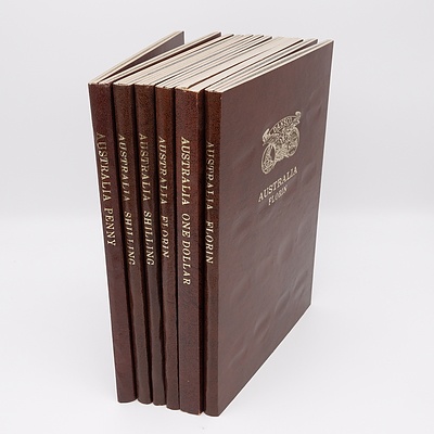 Six Empty Dansco Coin Albums, Including Australia Penny, Shilling, Florin, and One Dollar