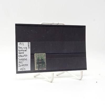 Error 1912 Bolivia Revenue O/Printed Çorres 'Inverted' Stamp, Used