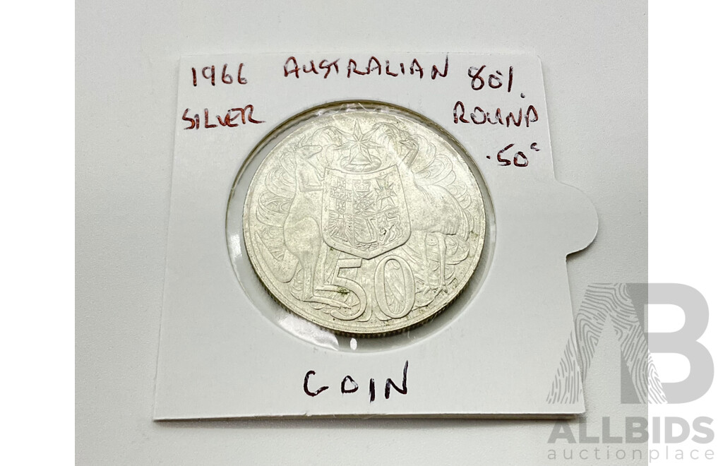 Australian 1966 Round Fifty Cent Coin .800 Silver