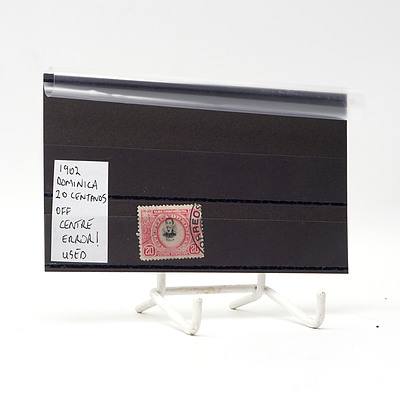 1902 Dominica Twenty Centanos Off Centre Error Stamp, Used