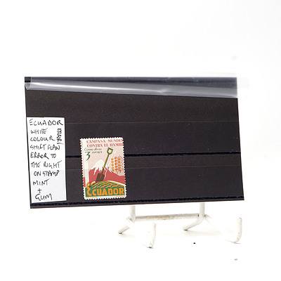 Ecuador White Colour Shift Flaw with Error to Right of Stamp, Gum