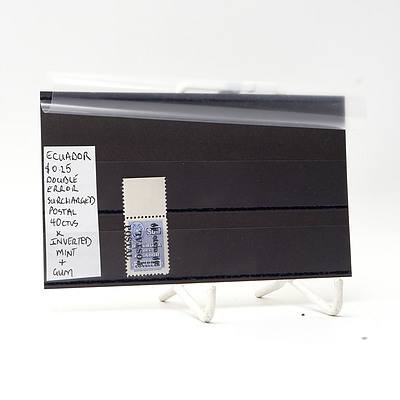 Ecuador 0.25 Double Error Surcharged Postal 40ctvs Stamp, Gum