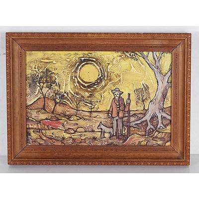 Michael Salmon (1949-) Outback Travellers 1975, Mixed Media on Board