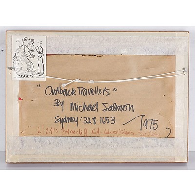 Michael Salmon (1949-) Outback Travellers 1975, Mixed Media on Board