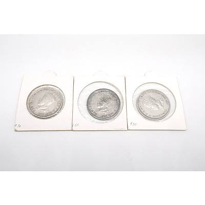 Three Australian 1927 Silver Parliament House Florins