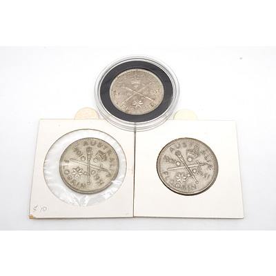 Three 1951 Australian Federation Jubilee Silver Florins