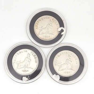 Three Australia 1954 Royal Visit Silver Florins