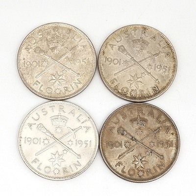 Four Australian 1951 Federation Jubilee Florin