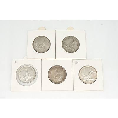 Five Australian 1954 Royal Visit Silver Florins