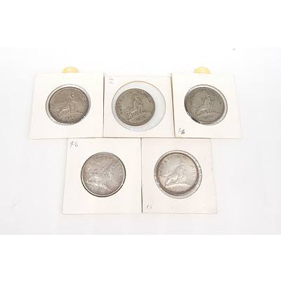 Five Australian 1954 Royal Visit Silver Florins