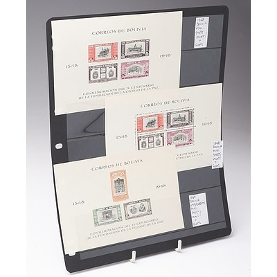 Sheet of 3x 1548-1948 Correos De Bolivia Mini Sheets