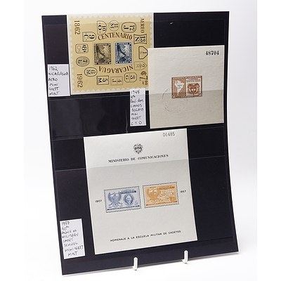 Sheet of Stamps Including 1962 Nicaragua Aero Mini Sheet, 1957 50th Anniversary of Military Cadet School Mini Sheet and More