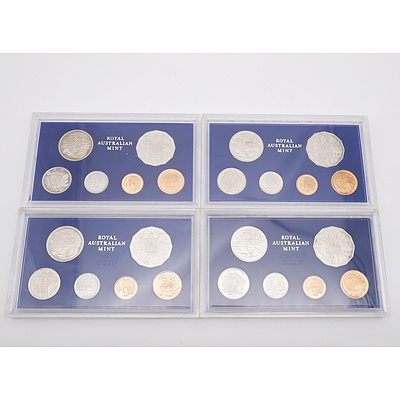 Four 1981 Proof Coin Sets, All with 3 1/2 Claw Platypus 20 Cent Piece