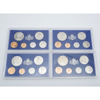 Four 1981 Proof Coin Sets, All with 3 1/2 Claw Platypus 20 Cent Piece