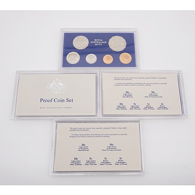 Four 1981 Proof Coin Sets, All with 3 1/2 Claw Platypus 20 Cent Piece