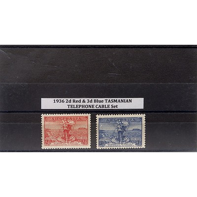 1936 2d Red & 3d Blue Tasmanian Telephone Cable Stamp Set