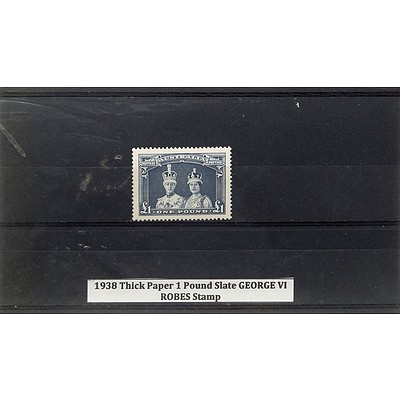 1938 Thick Paper 1 Pound Slate George VI Robes Stamp